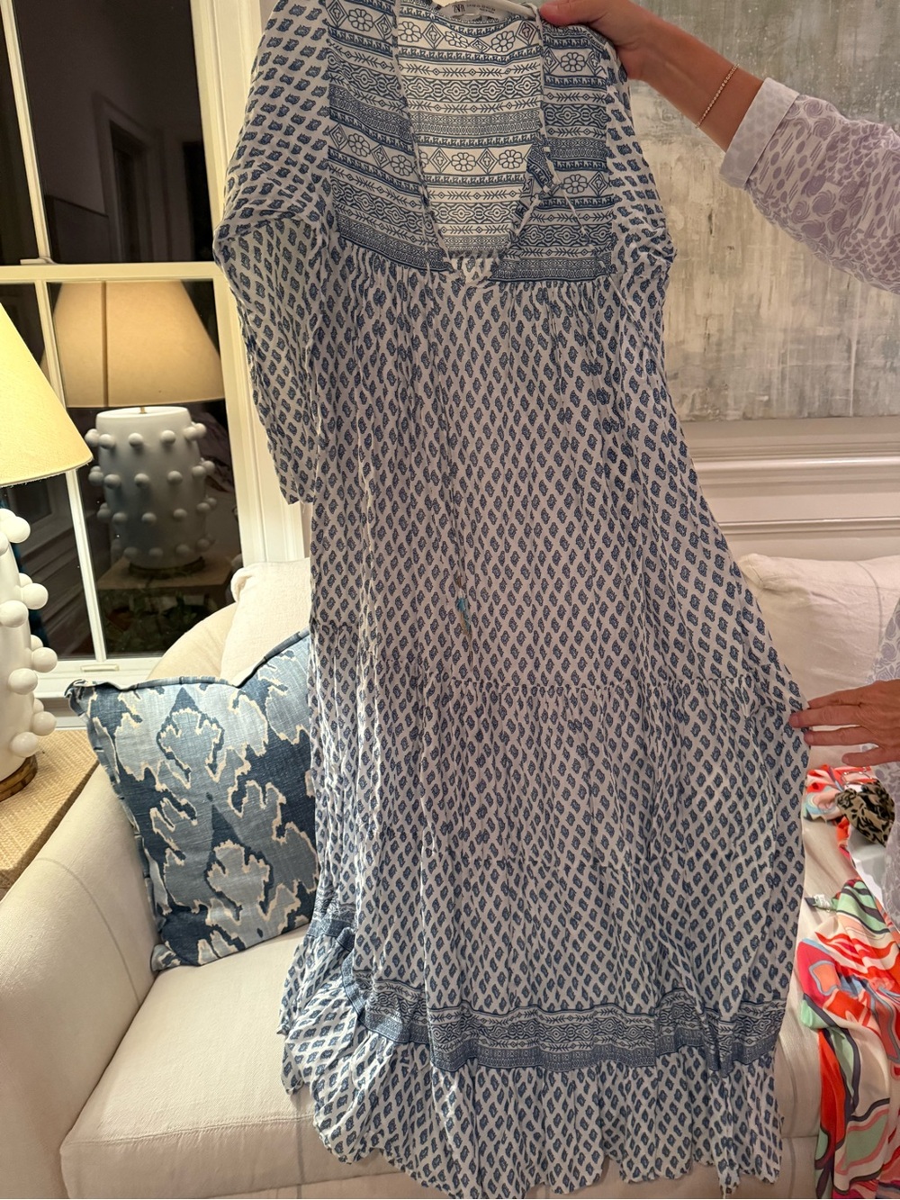 Boho Blue and White Maxi Dress